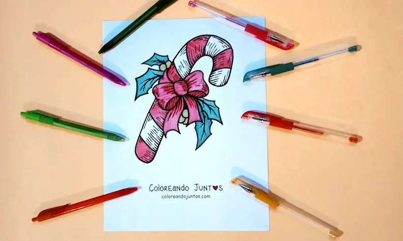 Desenho de bengala de Natal colorida pela Colorindo Juntos