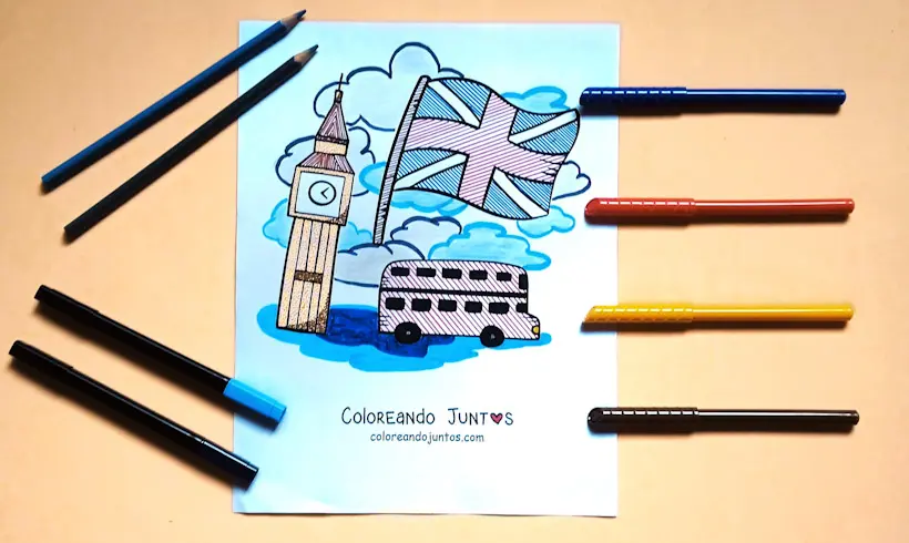 Desenho de bandeira do Reino Unido colorida pela Colorindo Juntos