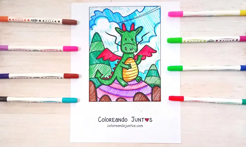 Desenho de dragão colorido pela Colorindo Juntos