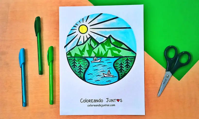 Desenho de lago colorido pela Colorindo Juntos