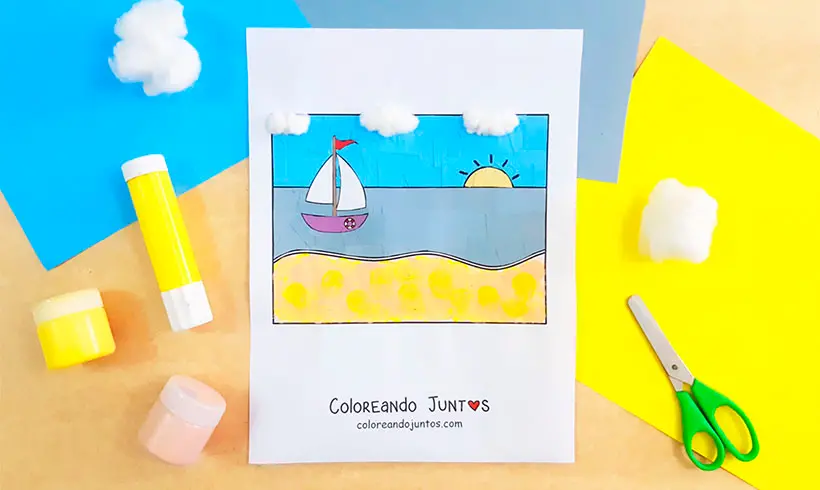 Desenho de praia colorida pela Colorindo Juntos