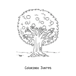 Desenho para colorir de uma macieira com maçãs