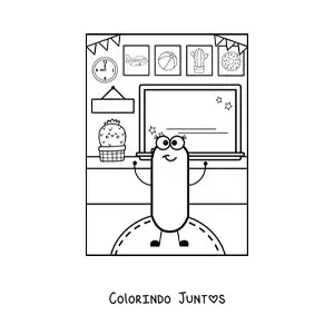 Desenho para colorir da letra I animada na escola