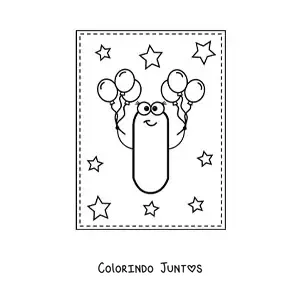 Desenho para colorir da letra I maiúscula animada com balões