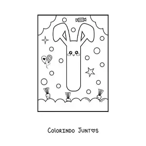 Desenho para colorir de letra I em forma de coelho kawaii animado
