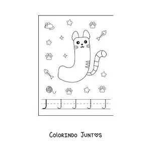 Desenho para colorir da letra J animada em forma de gato