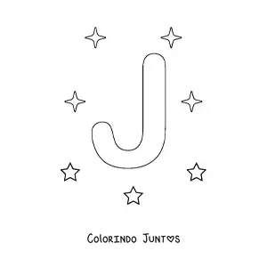 Desenho para colorir de letra J maiúscula com estrelas