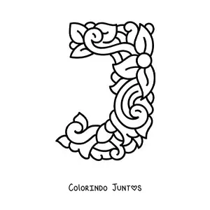 Desenho para colorir de letra J maiúscula decorada
