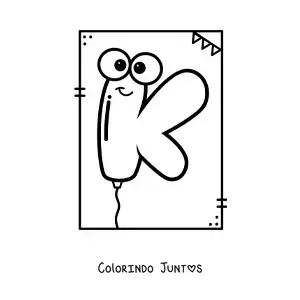 Desenho para colorir da letra K animada em forma de balão