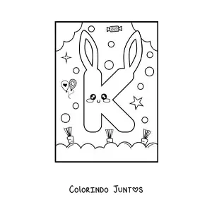Desenho para colorir de letra K em forma de coelho kawaii animado
