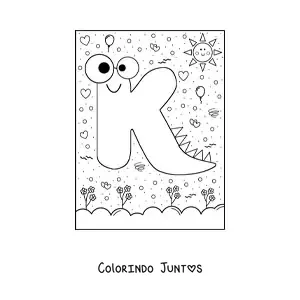 Desenho para colorir da letra K animada em forma de monstro de desenho animado