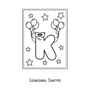Desenho para colorir da letra K maiúscula animada com balões