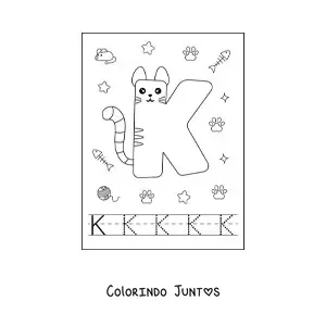Desenho para colorir da letra K animada em forma de gato