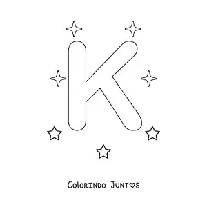Desenho para colorir de letra K maiúscula com estrelas