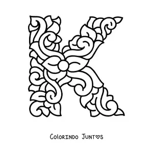 Desenho para colorir de letra K maiúscula decorada