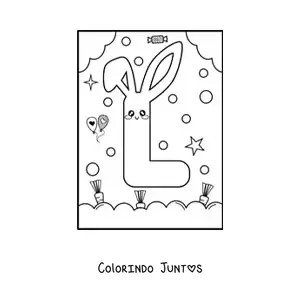 Desenho para colorir de letra L em forma de coelho kawaii animado