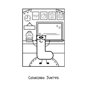 Desenho para colorir da letra L animada na escola