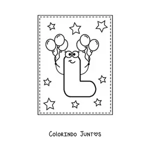 Desenho para colorir da letra L maiúscula animada com balões