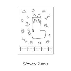 Desenho para colorir da letra L animada em forma de gato