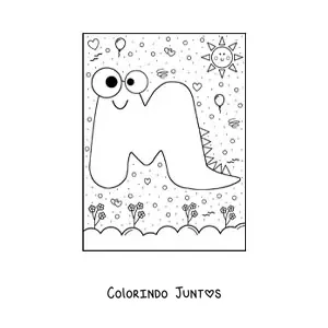Desenho para colorir da letra M animada em forma de monstro de desenho animado