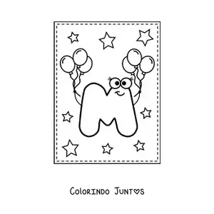 Desenho para colorir da letra M maiúscula animada com balões
