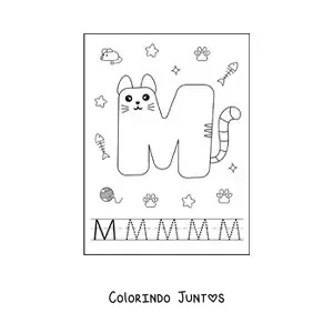 Desenho para colorir da letra M animada em forma de gato