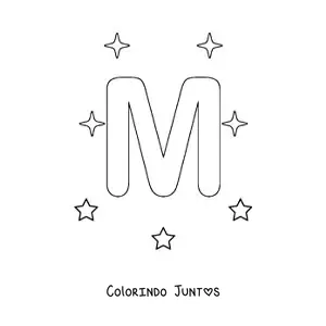 Desenho para colorir de letra M maiúscula com estrelas