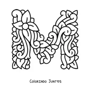 Desenho para colorir de letra M maiúscula decorada