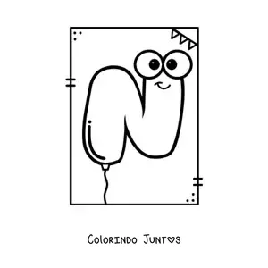 Desenho para colorir da letra N animada em forma de balão