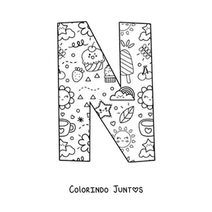 Desenho para colorir da letra N em desenho animado