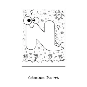 Desenho para colorir da letra N animada em forma de monstro de desenho animado