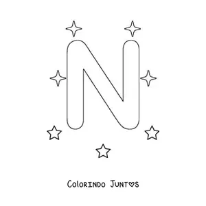 Desenho para colorir de letra N maiúscula com estrelas