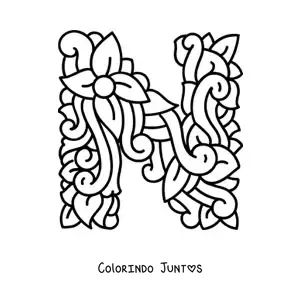 Desenho para colorir de letra N maiúscula decorada