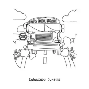 Desenho para colorir da vista frontal de um onibus escolar