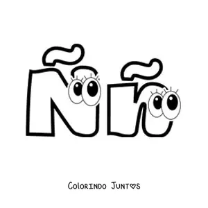 Desenho para colorir de letra Ñ maiúscula e minúscula animada