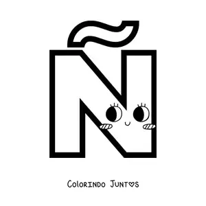 Desenho para colorir da letra Ñ maiúscula animada kawaii