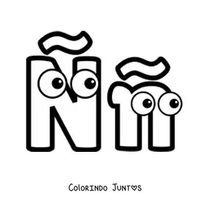 Desenho para colorir da letra Ñ maiúscula e minúscula em desenho animado