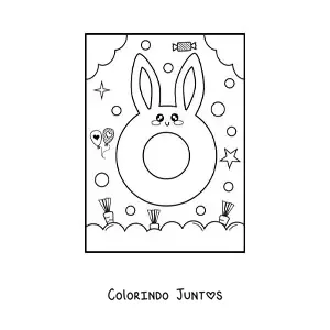 Desenho para colorir da letra O em forma de coelho kawaii animado