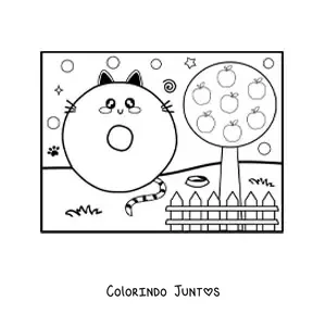 Desenho para colorir da letra O animada em forma de gato no parque