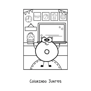 Desenho para colorir da letra O animada na escola