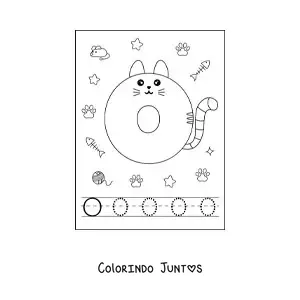 Desenho para colorir da letra O animada em forma de gato