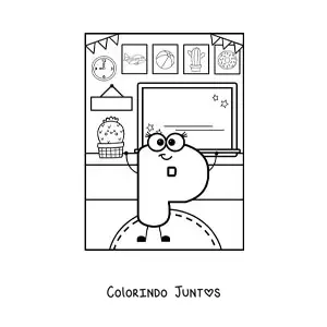 Desenho para colorir da letra P animada na escola