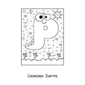 Desenho para colorir da letra P animada em forma de monstro de desenho animado