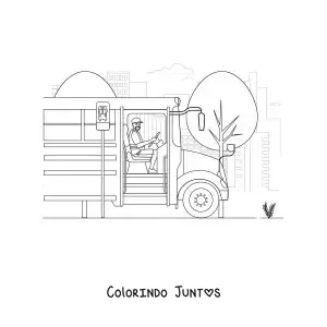 Desenho para colorir de um motorista de onibus na parada