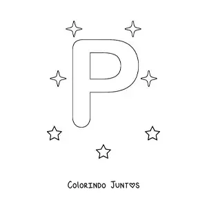 Desenho para colorir da letra P maiúscula com estrelas