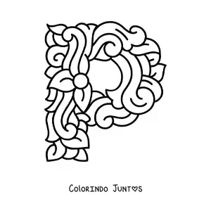 Desenho para colorir da letra P maiúscula decorada