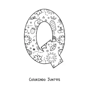 Desenho para colorir da letra Q animada na escola