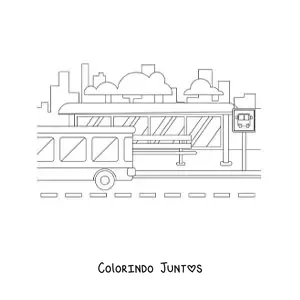 Desenho para colorir de um ponto de onibus na cidade