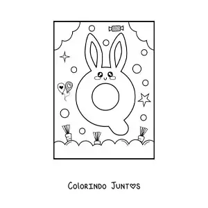Desenho para colorir da letra Q em forma de coelho kawaii animado
