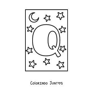 Desenho para colorir da letra Q animada em forma de monstro de desenho animado